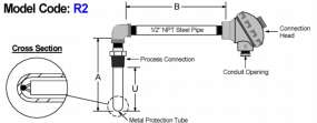 Base Metal Angle Thermocouple & Metal Protection Tube Assembly diagram